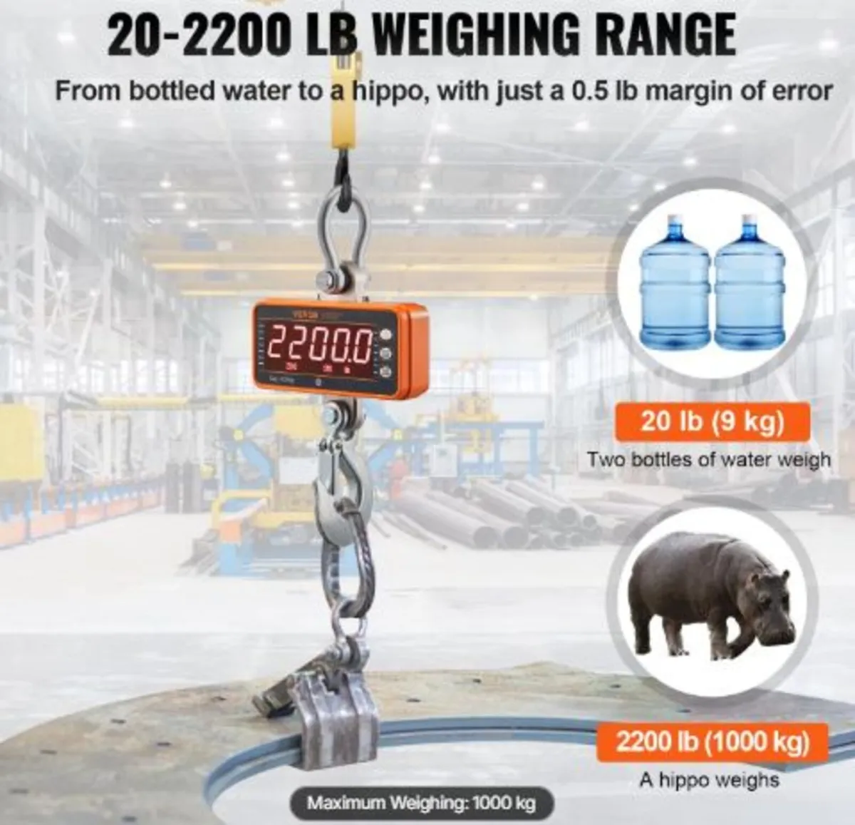 Digital Crane Scale, 2200 lbs/1000 kg, Industrial - Image 3