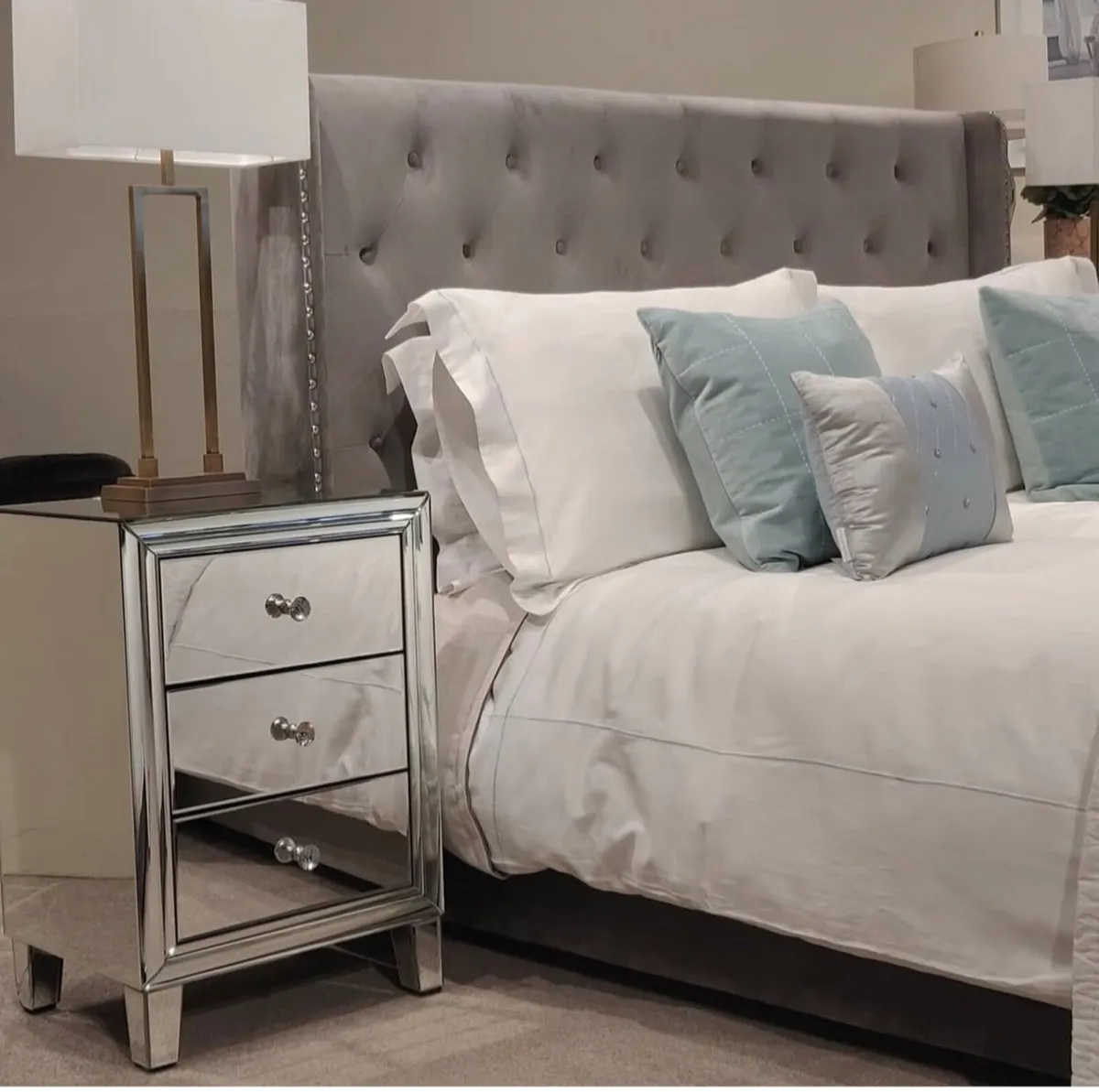 King size bed with mattress grey - Image 2