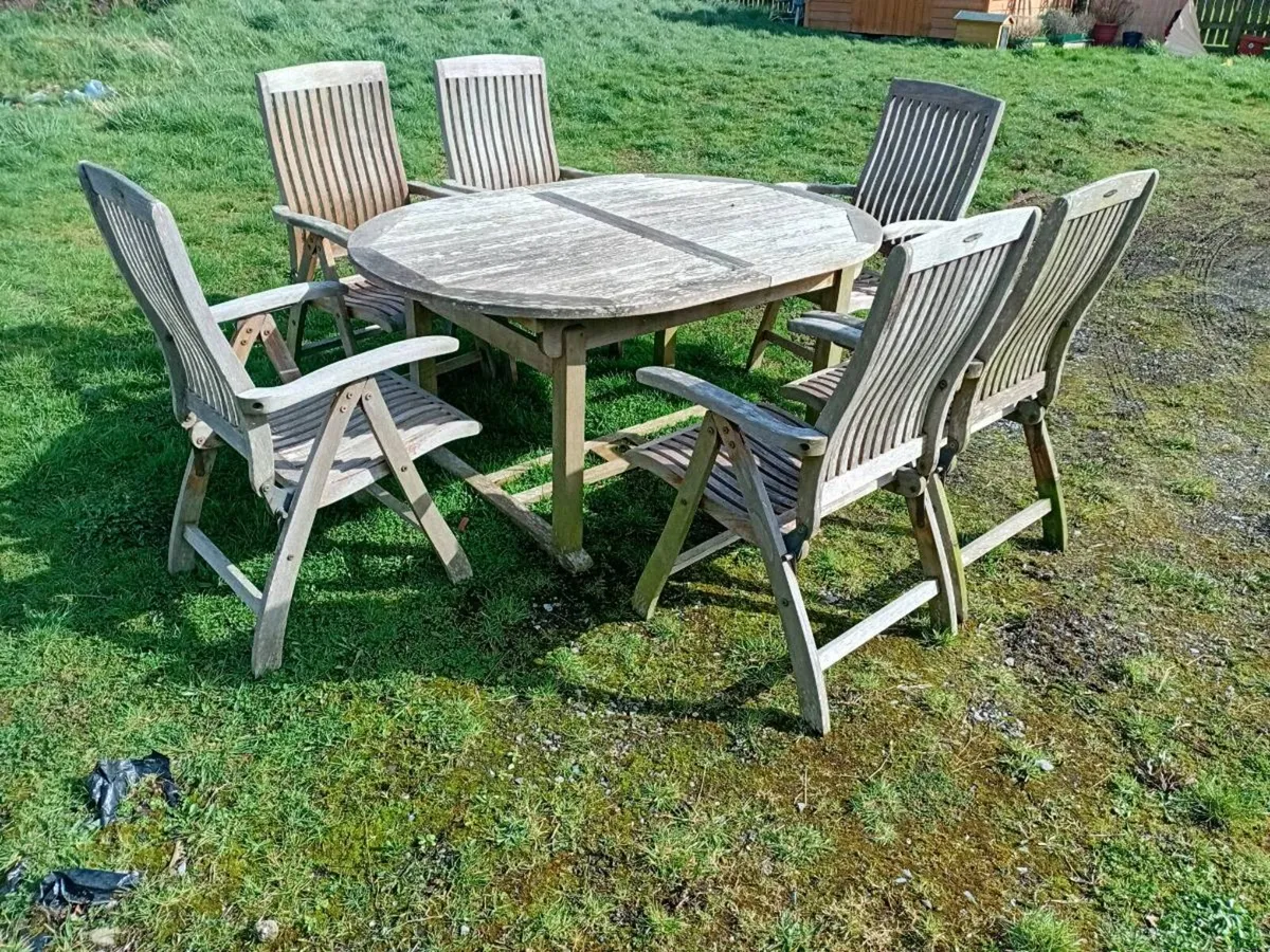silver teak garden set with hidden extension leaf - Image 1