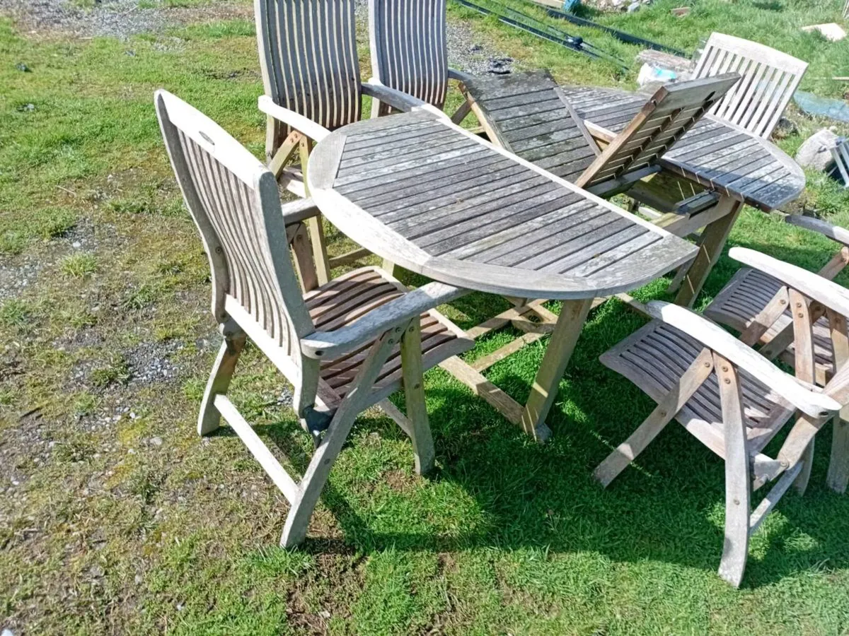 silver teak garden set with hidden extension leaf - Image 3