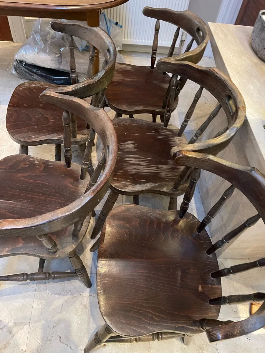 5 x Sturdy Wooden Kitchen Carver Dining Chairs - Image 2