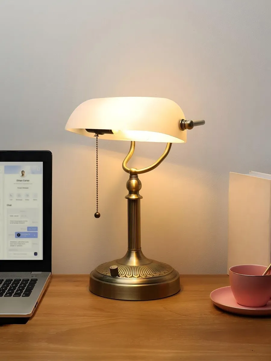 White Matted Glass Bankers Desk Lamp Dimmable - Image 2