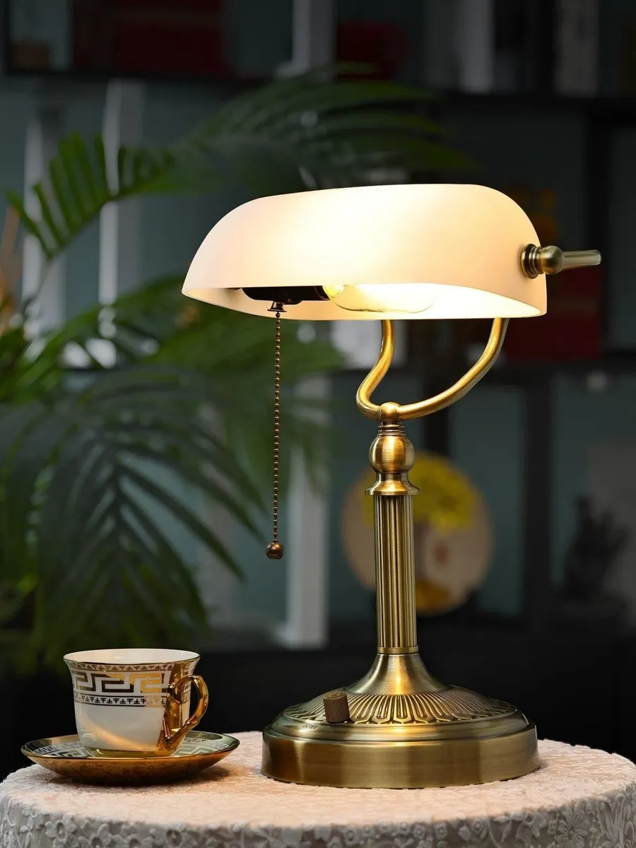 White Matted Glass Bankers Desk Lamp Dimmable - Image 3