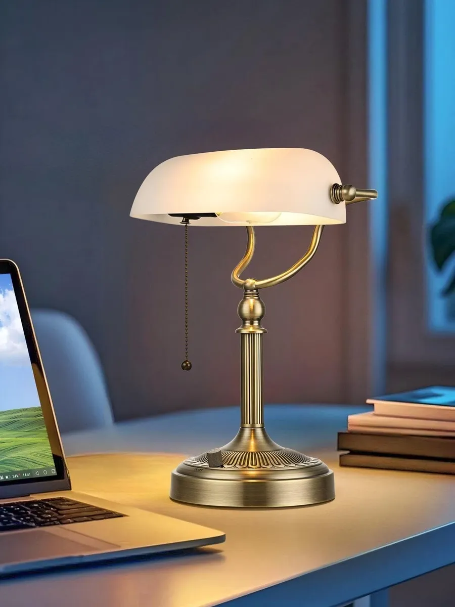 White Matted Glass Bankers Desk Lamp Dimmable - Image 4