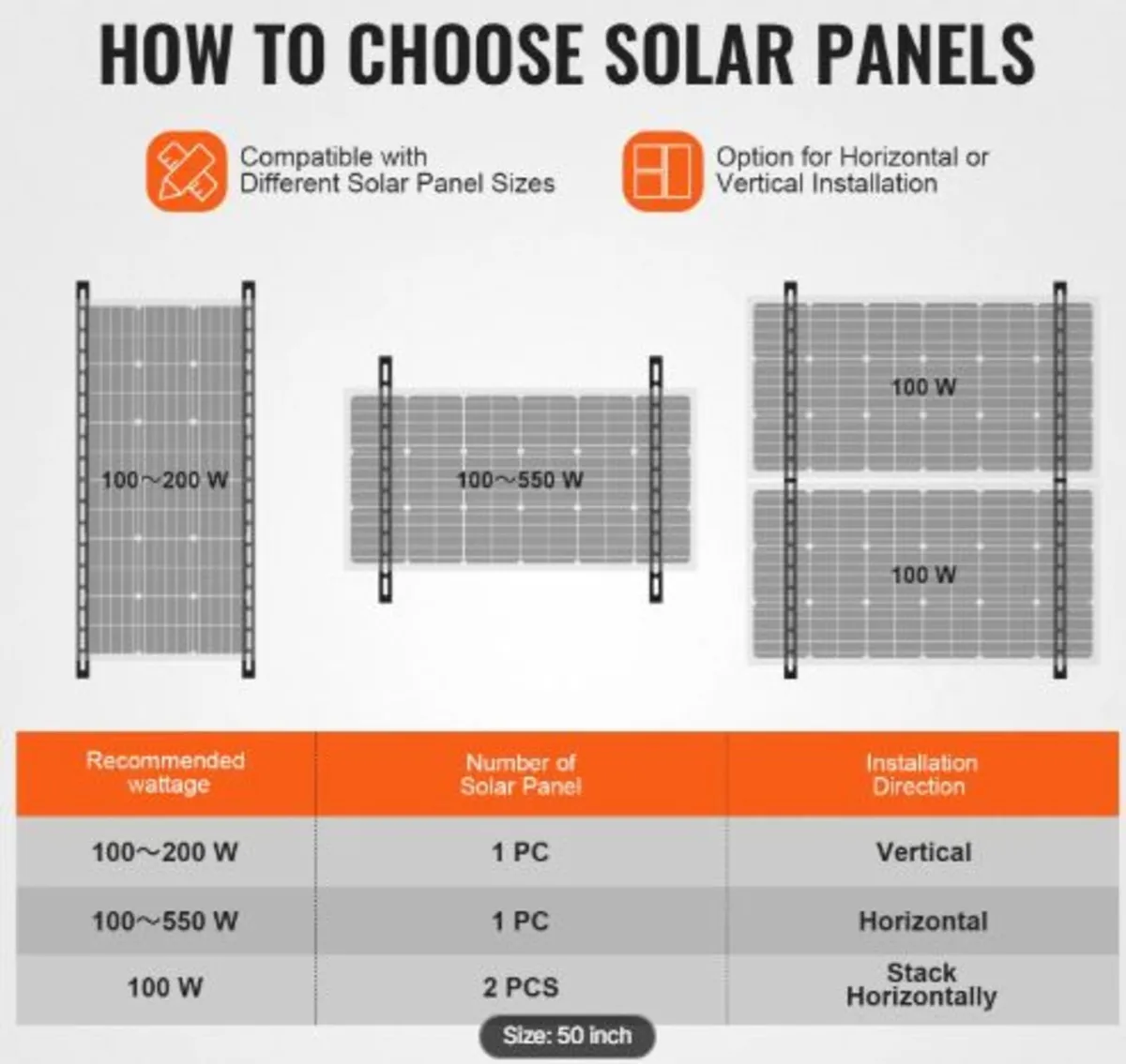 50-Inch Solar Panel Mounting Brackets, 0 to 90° - Image 2