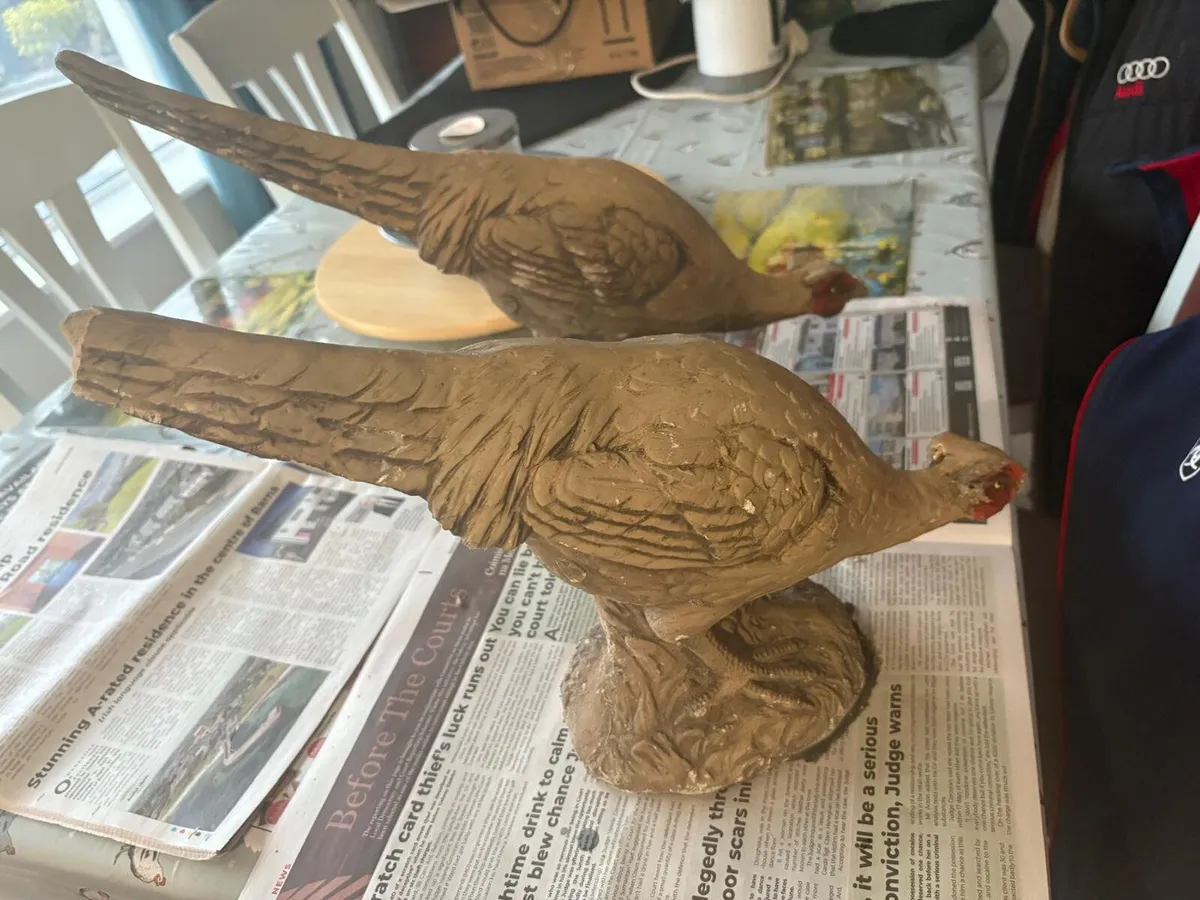 Pair of Vintage Concrete Pheasant Garden Ornaments