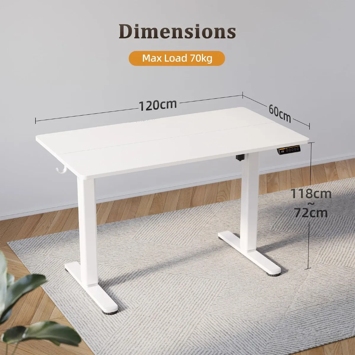 Electric Standing Desk, Adjust Height White 120x60 - Image 3