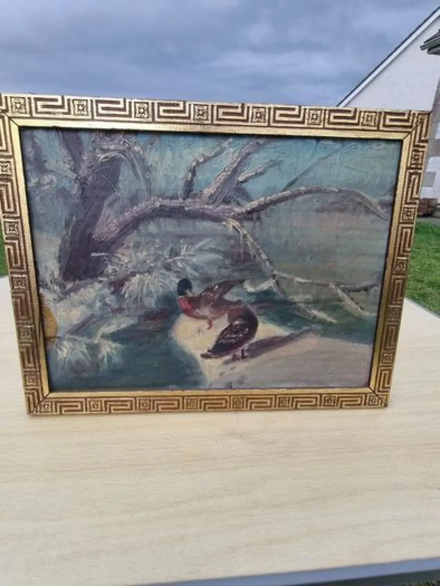 Vintage oil painting of ducks - Image 1