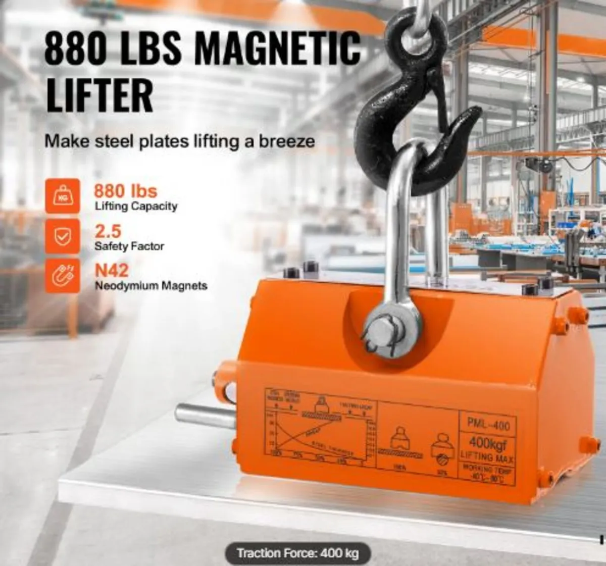 Magnetic Lifter, 880 lbs/400 kg Pulling Capacity, - Image 2