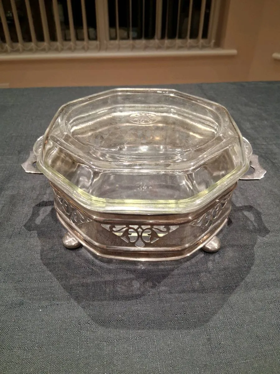 Vintage Pyrex Dish With Silver Plated Base - Image 1