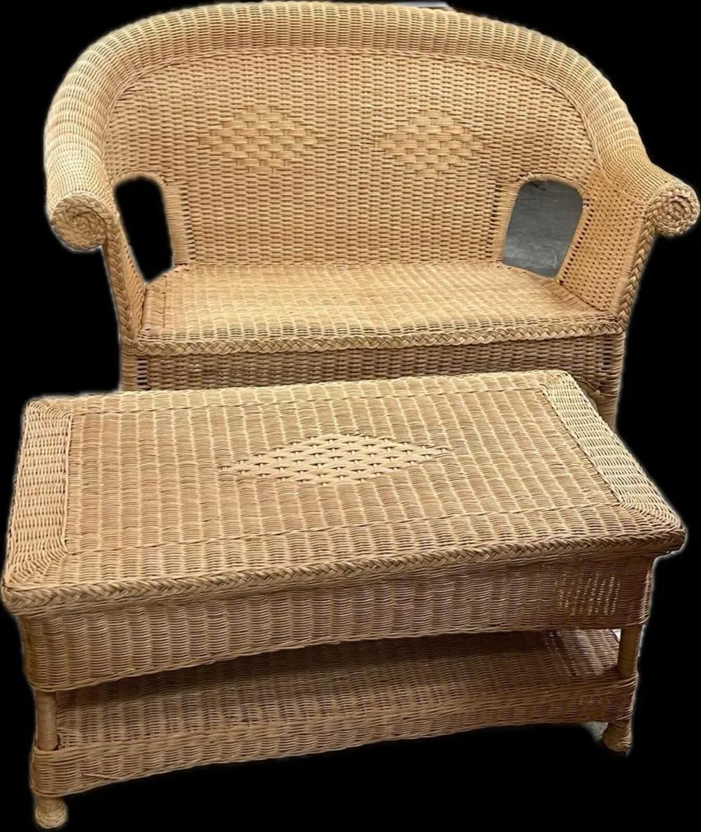 Cane seater sofa w coffee table - Image 1