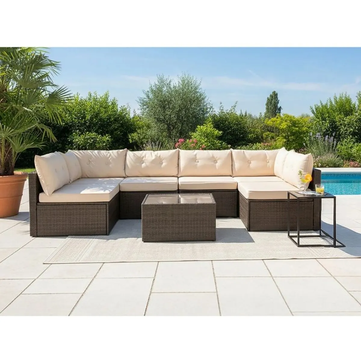 MIAMI Luxury Rattan Garden Corner Sofa Set with Table Outdoor Patio Furniture - Image 1