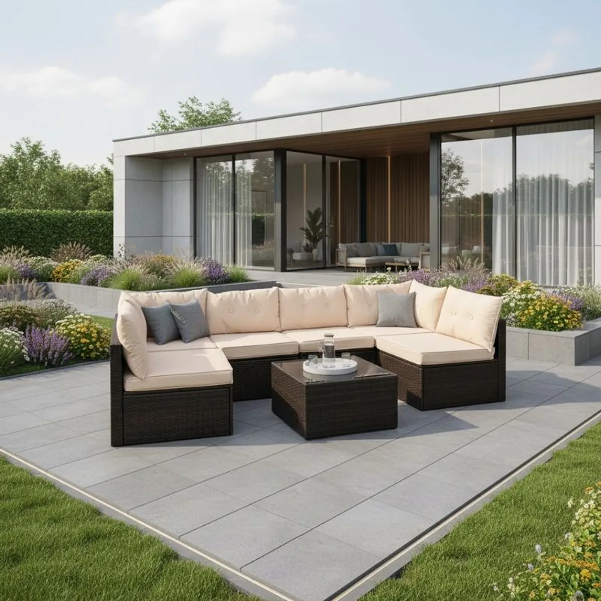 MIAMI Luxury Rattan Garden Corner Sofa Set with Table Outdoor Patio Furniture - Image 2