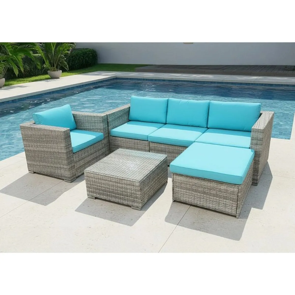 Bora Bora Garden Sofa Set Rattan Outdoor Furniture with Table, Chair & Footstool Patio Garden Furniture - Image 1