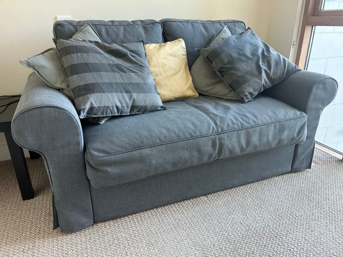 Ikea 2 seater pull-out sofa bed, coffee table & lamp, great condition, for sale - Image 2