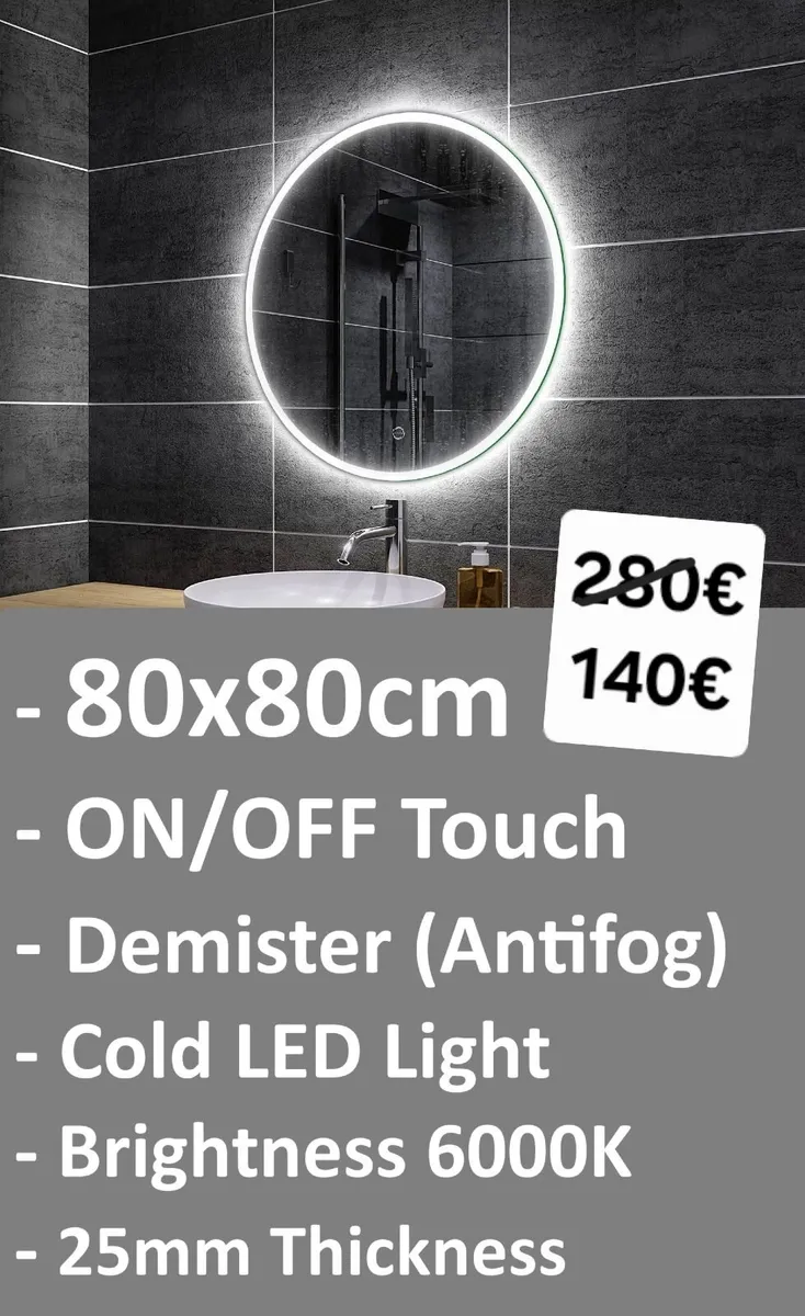 LED Bathroom Mirror Round 80cm Demister Antifog - Image 2