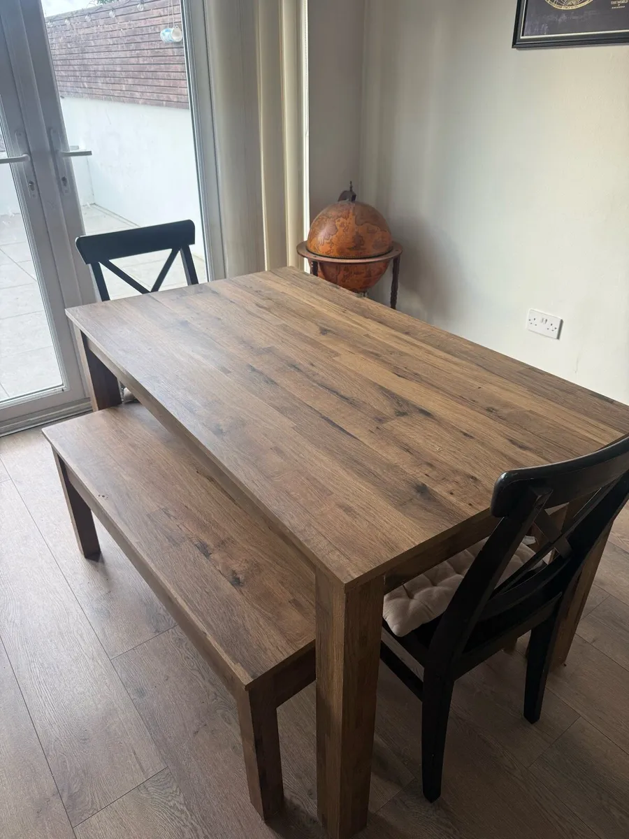 Wood Dining Set - Kitchen Table, Bench, Chairs - Image 1