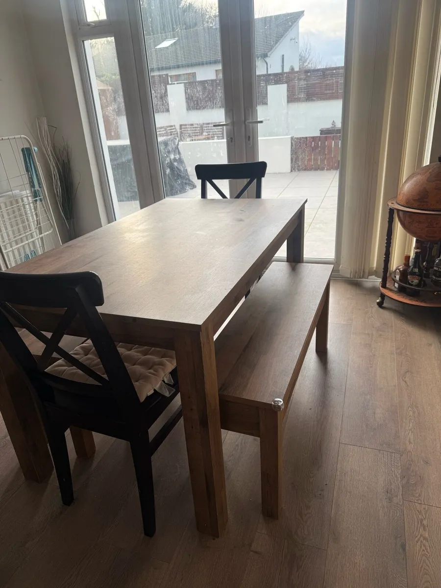 Wood Dining Set - Kitchen Table, Bench, Chairs - Image 2