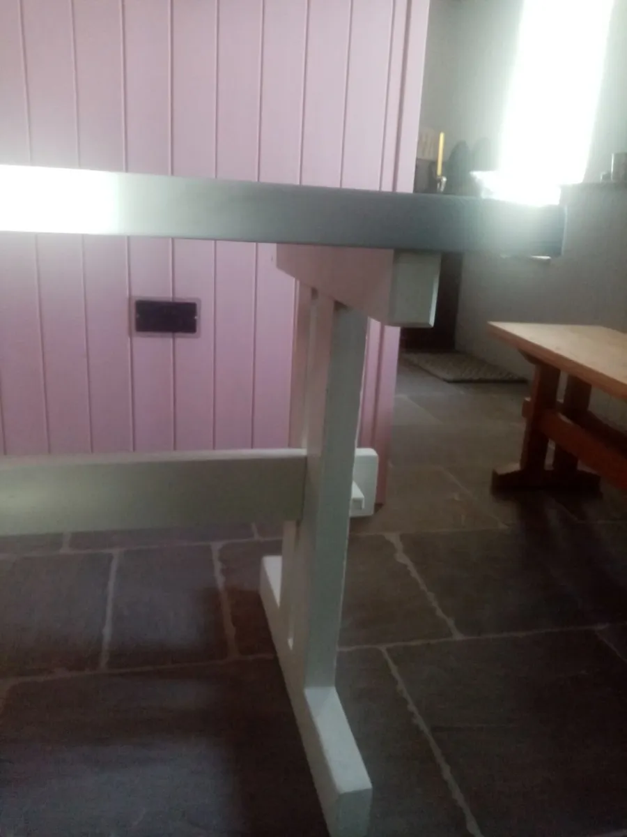 ANTIQUE PINE PAINTED DINING KITCHEN TABLE DESK - Image 4