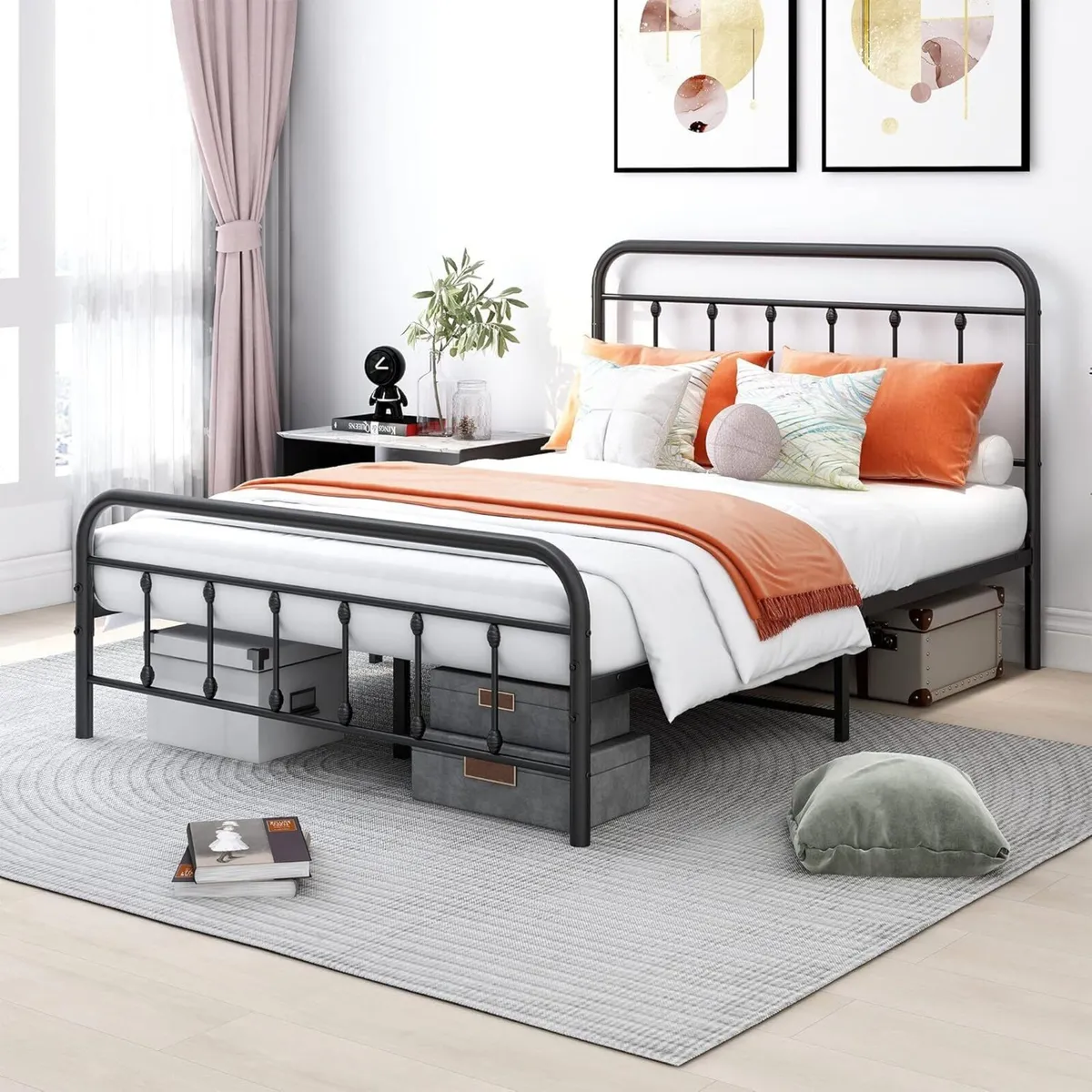 Double Bed Frame with Storage and Headboard Metal - Image 1