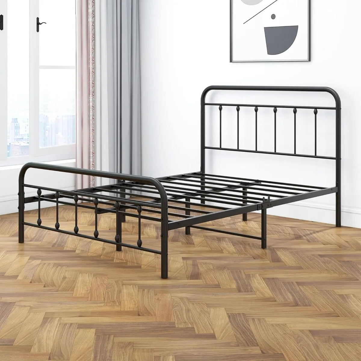 Double Bed Frame with Storage and Headboard Metal - Image 4