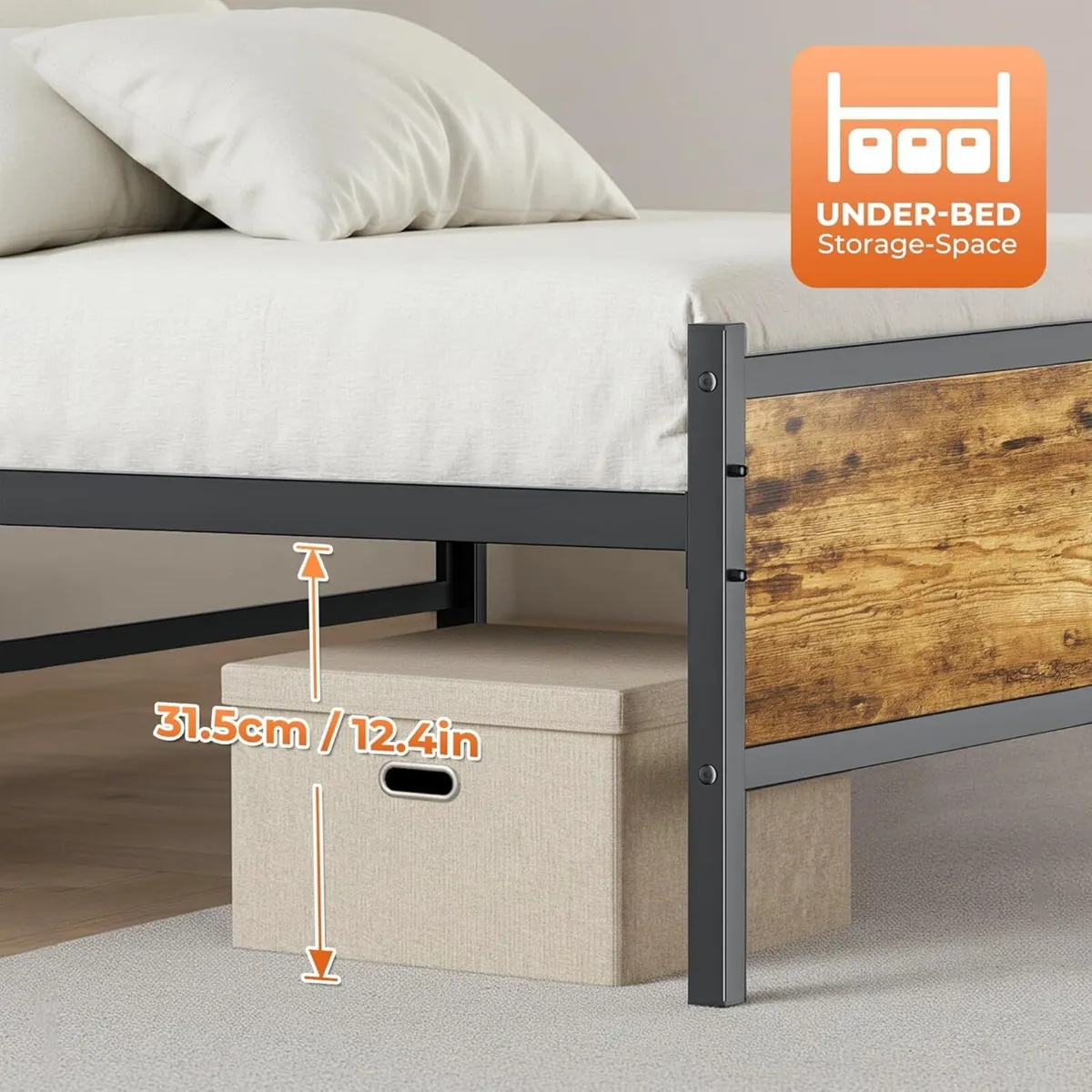 Single Bed Frame with Wooden Headboard and - Image 3