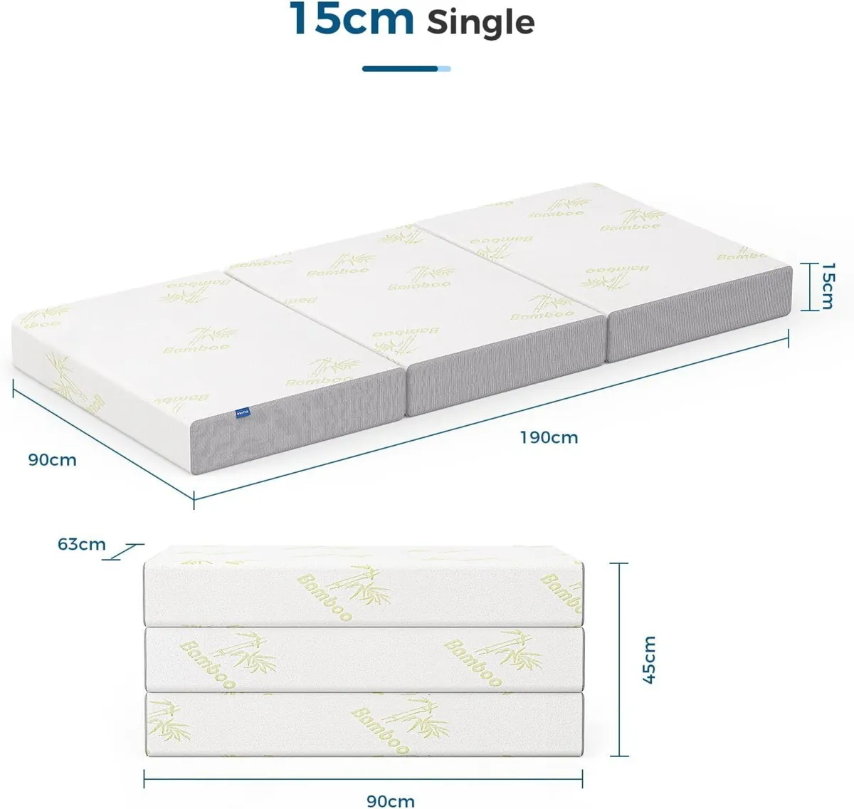 Folding Mattress Single 15cm Foldable Memory Foam - Image 2