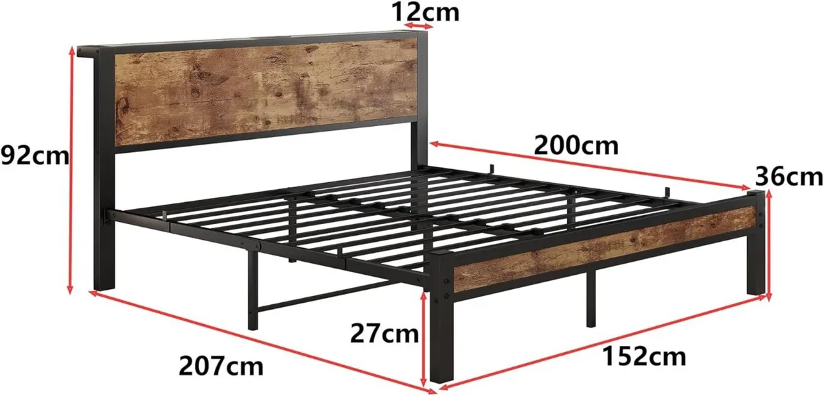 King Size Bed Frame with Wooden Storage Headboard - Image 2