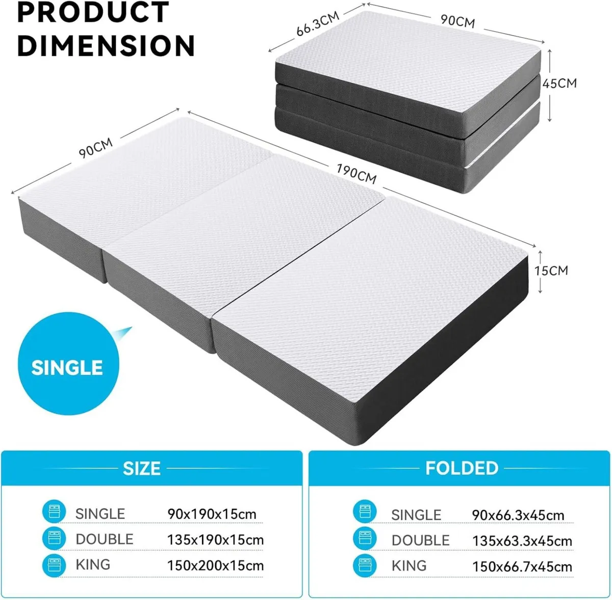 Foldable Folding Mattress Tri-fold Memory Foam - Image 2