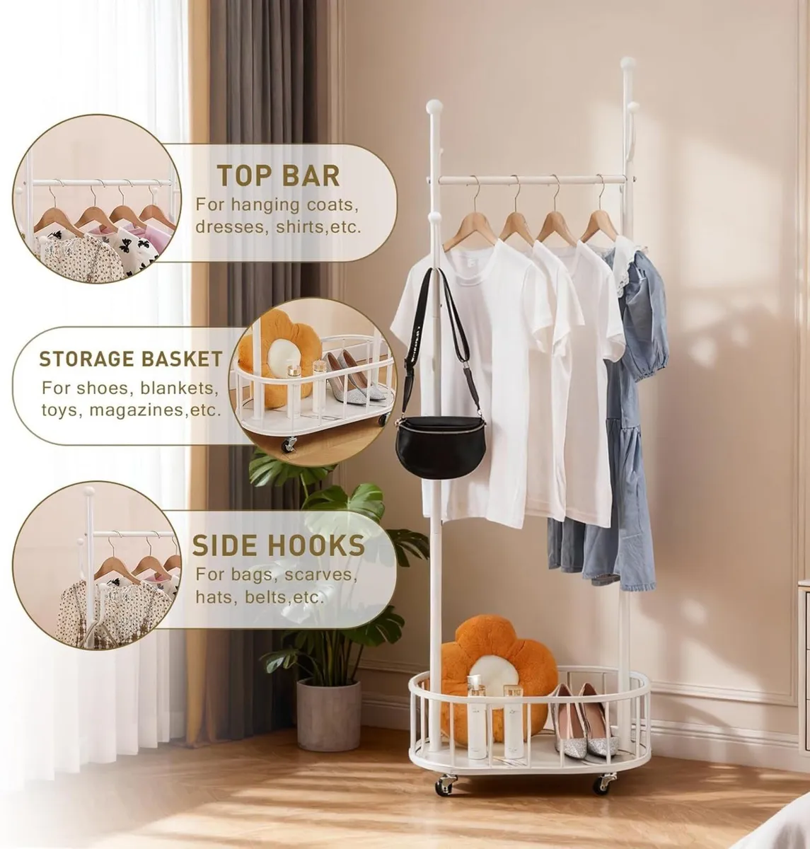 Small Clothing Rack with Wheels - Rolling Garment - Image 3