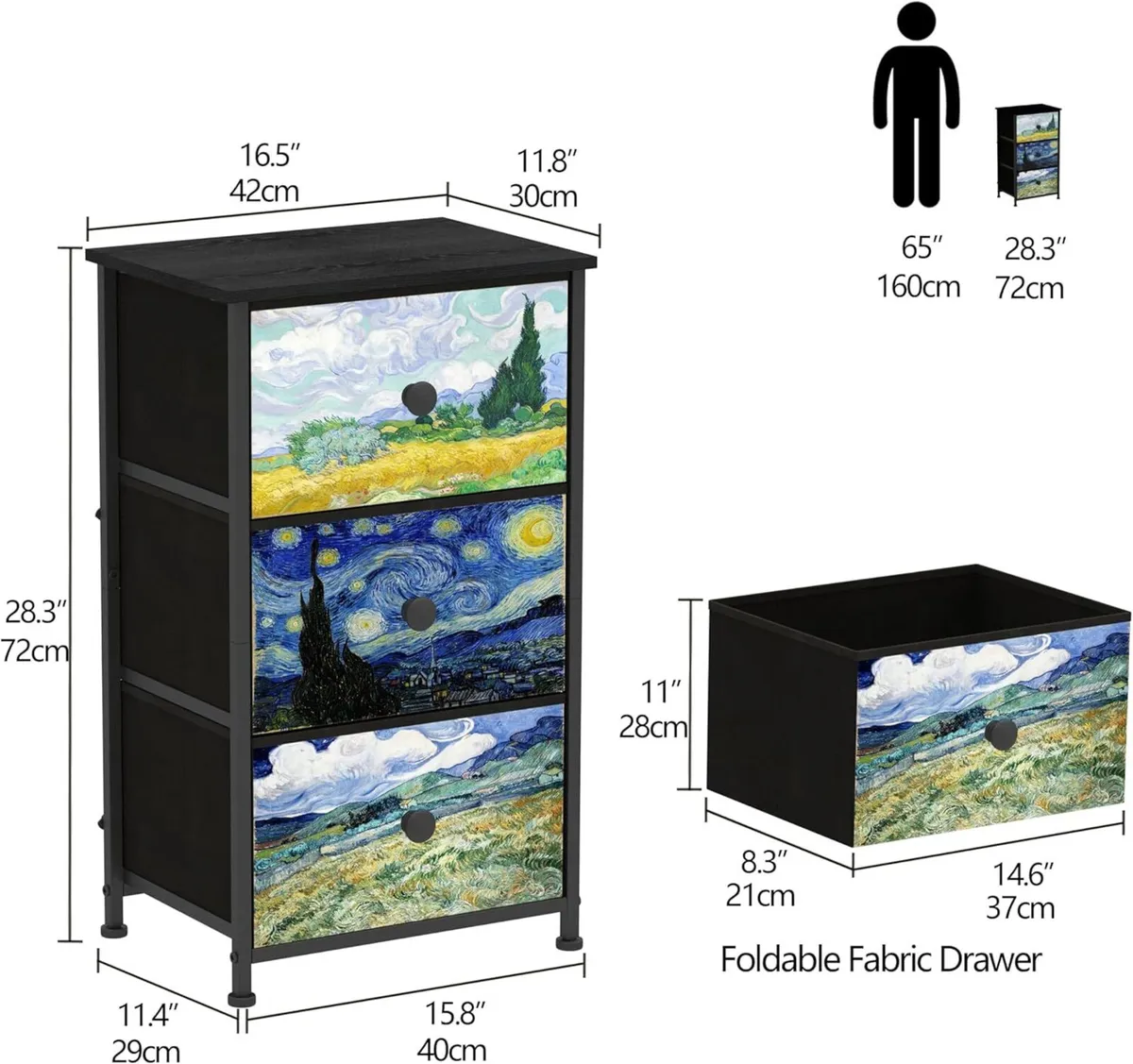 Van Gogh Fabric Chest of Drawers with 3 Dresser - Image 2