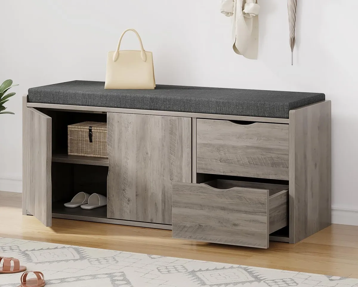 2-Tier Storage Bench with Padded Cushion Entryway - Image 1