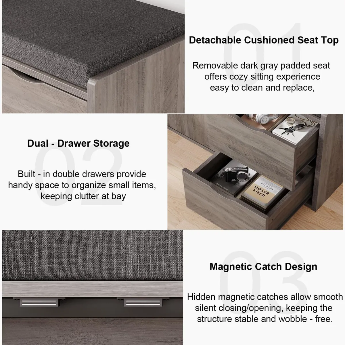 2-Tier Storage Bench with Padded Cushion Entryway - Image 4