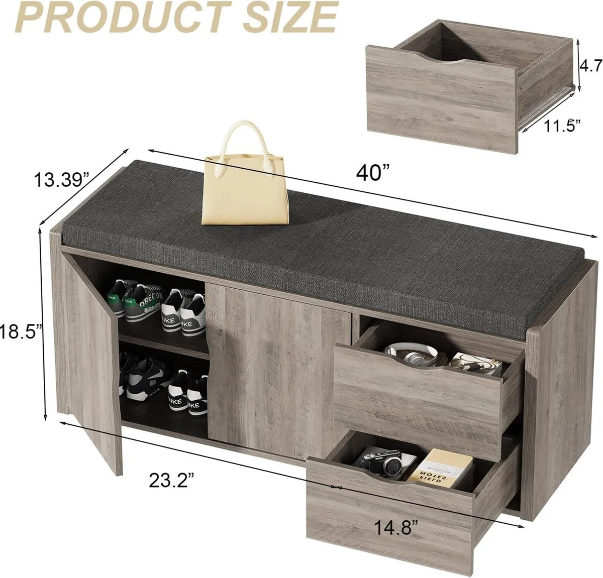 2-Tier Storage Bench with Padded Cushion Entryway - Image 2