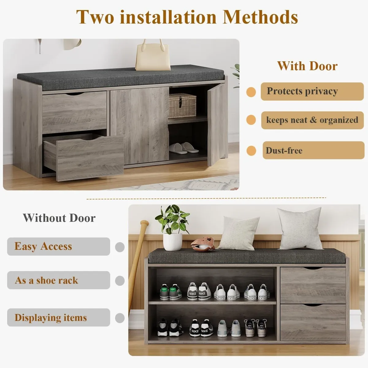 2-Tier Storage Bench with Padded Cushion Entryway - Image 3