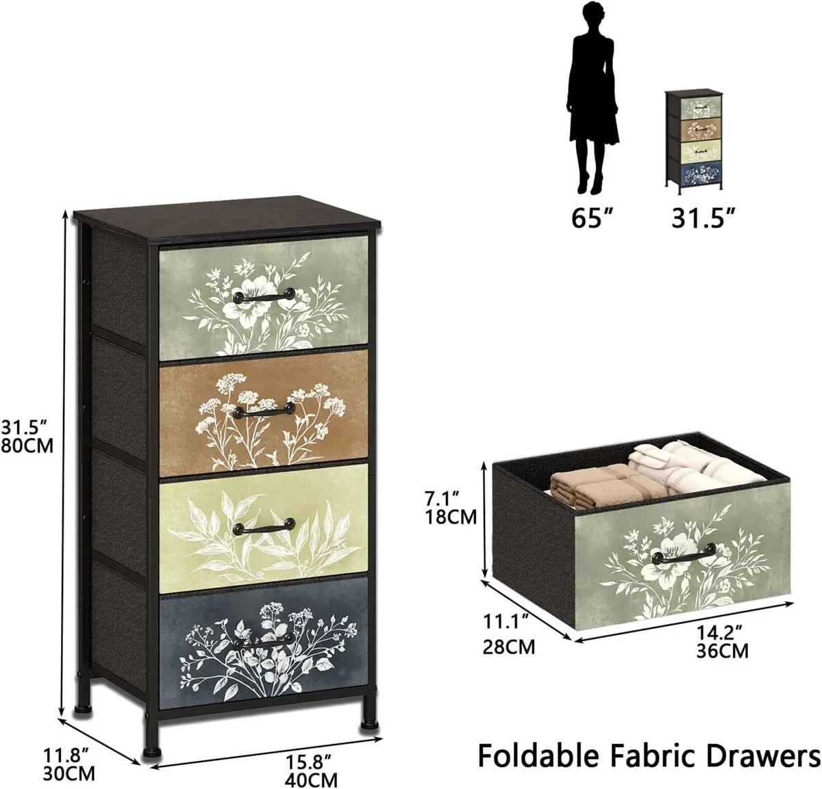 Fabric Chest of Drawers with 4 Plant Pattern - Image 3