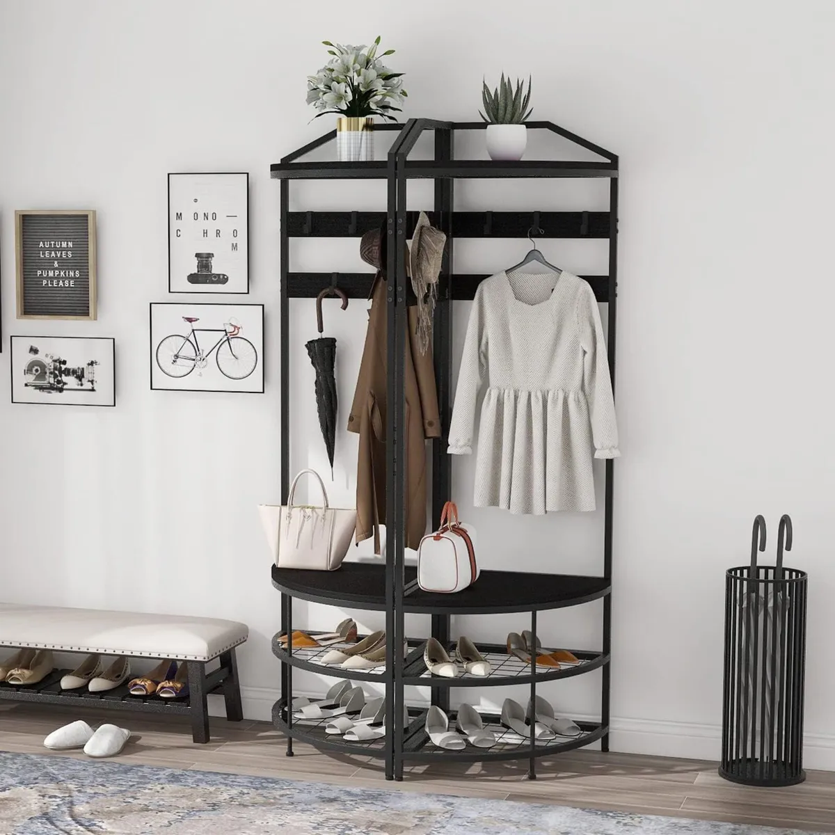 Coat Rack Stand with Shoe Storage Bench Free - Image 4