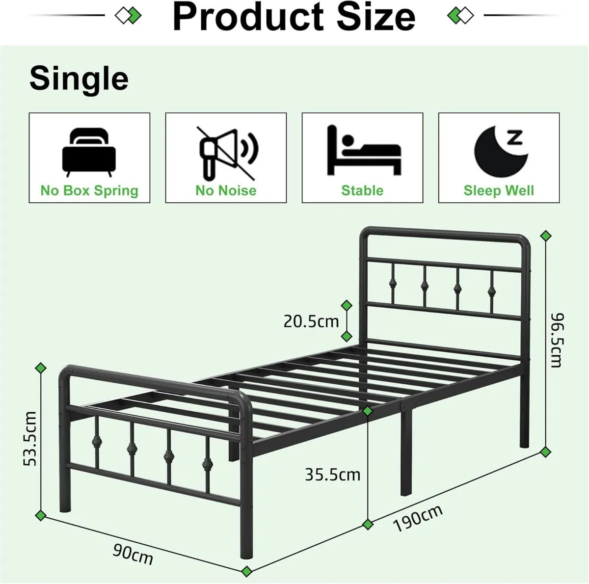 3ft Single Bed Frame with Victorian Headboard and - Image 2