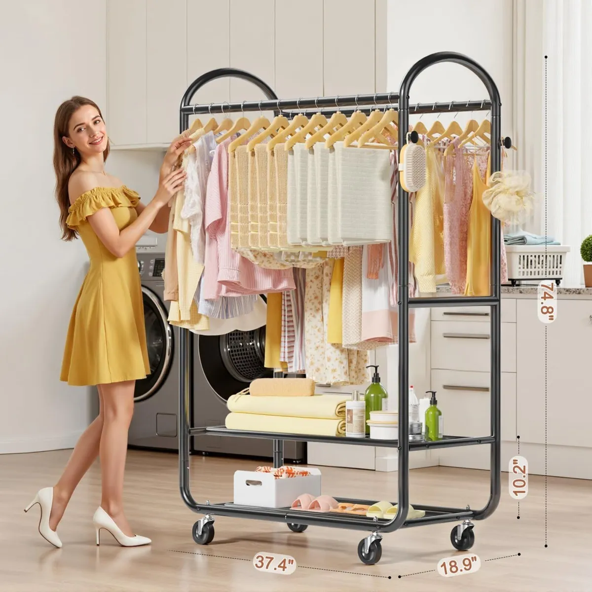 Heavy Duty Rolling Clothes Rail for Hanging - Image 3