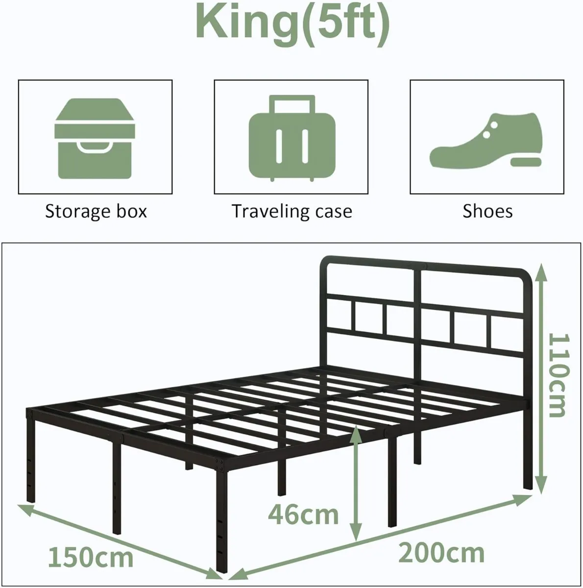 King Size Bed Frame 5ft with Curved Headboard - Image 2