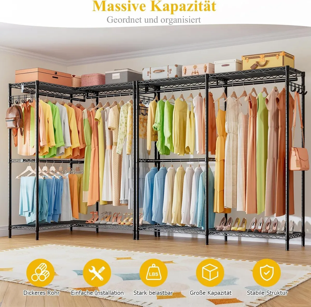 Heavy Duty Clothes Rack Metal Rail Coat with - Image 3