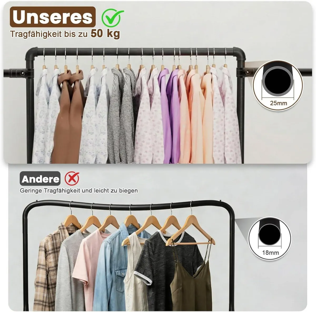 Heavy Duty Clothes Rack Large Coat Stand with 6 - Image 4