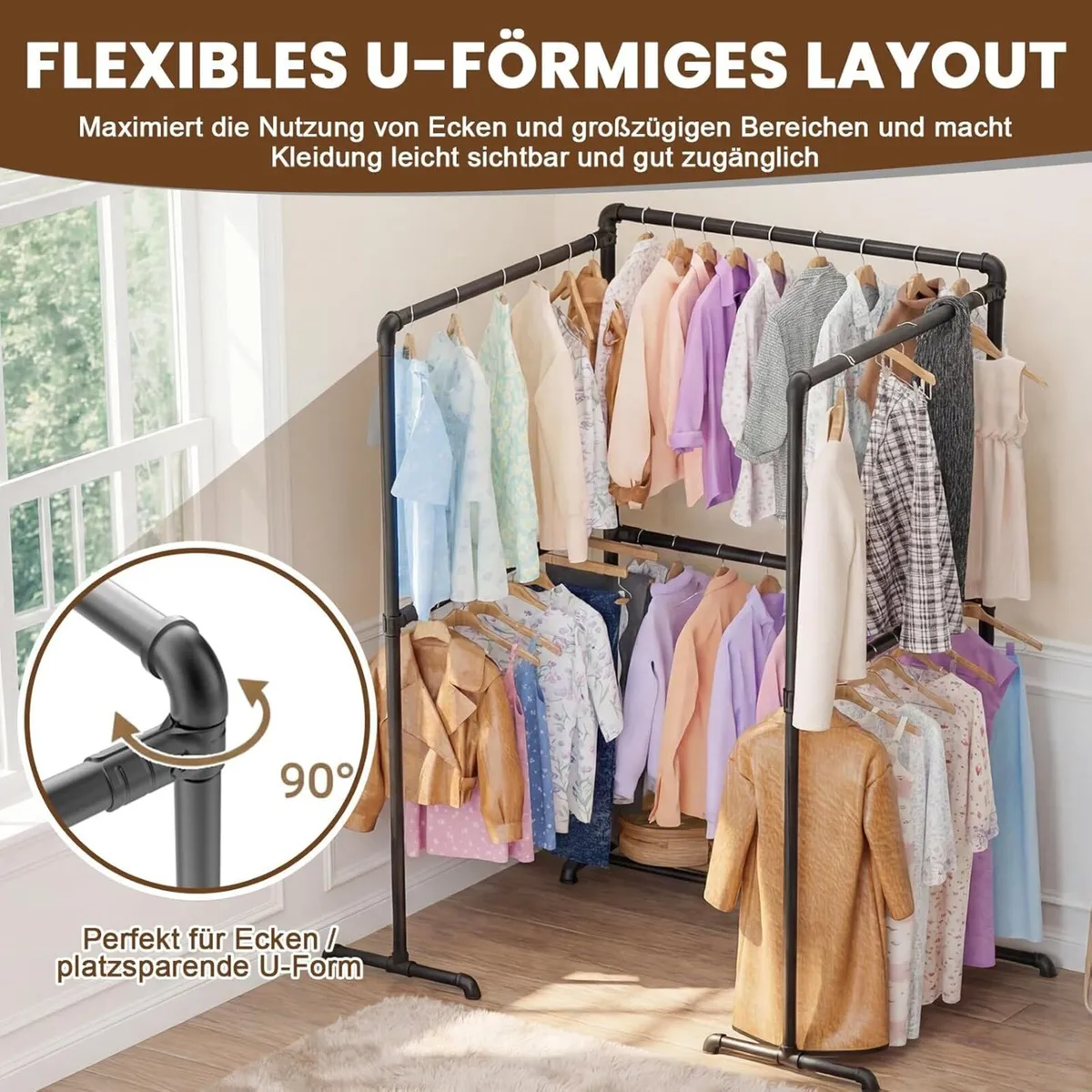 Heavy Duty Clothes Rack Large Coat Stand with 6 - Image 3