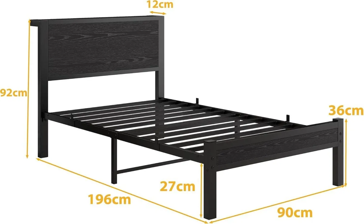Single Bed Frame with Wood Storage Headboard - Image 2