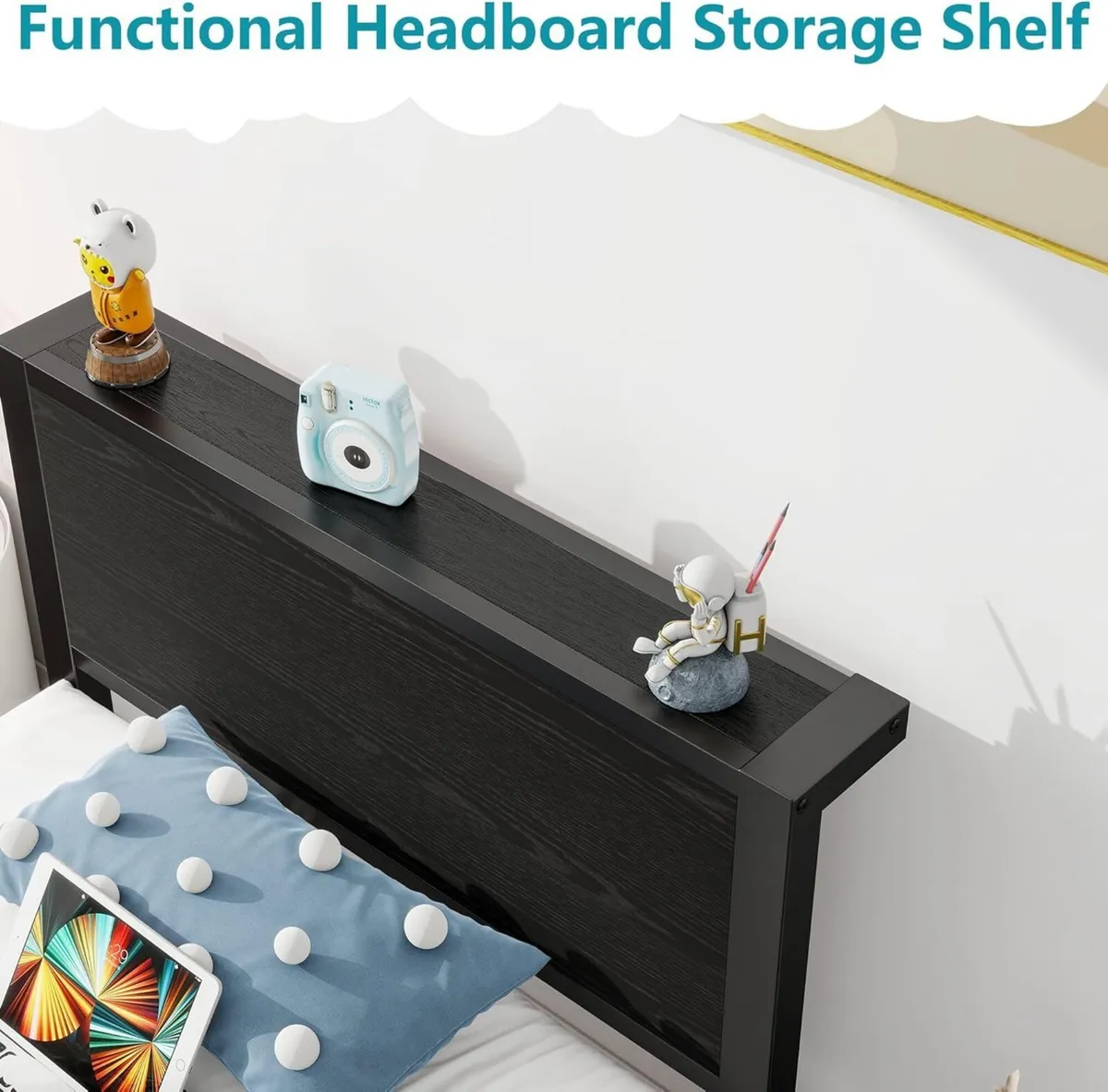 Single Bed Frame with Wood Storage Headboard - Image 4