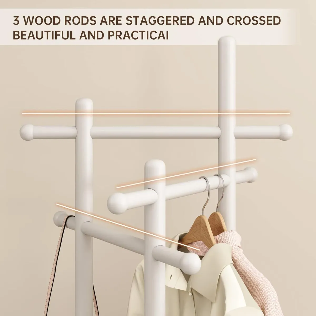 Coat Stand Woodem Rack with 3 Storage Shelves - Image 2