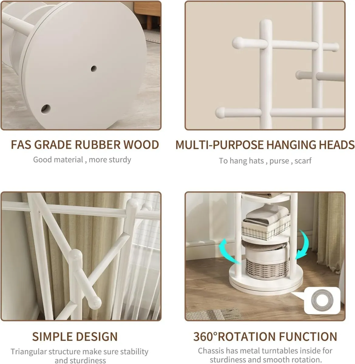 Coat Stand Woodem Rack with 3 Storage Shelves - Image 3