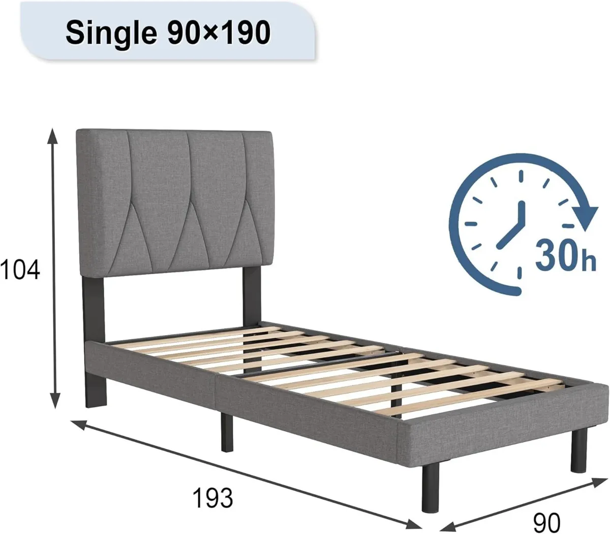 Single Bed Frame Light Grey Upholstered Wooden - Image 2