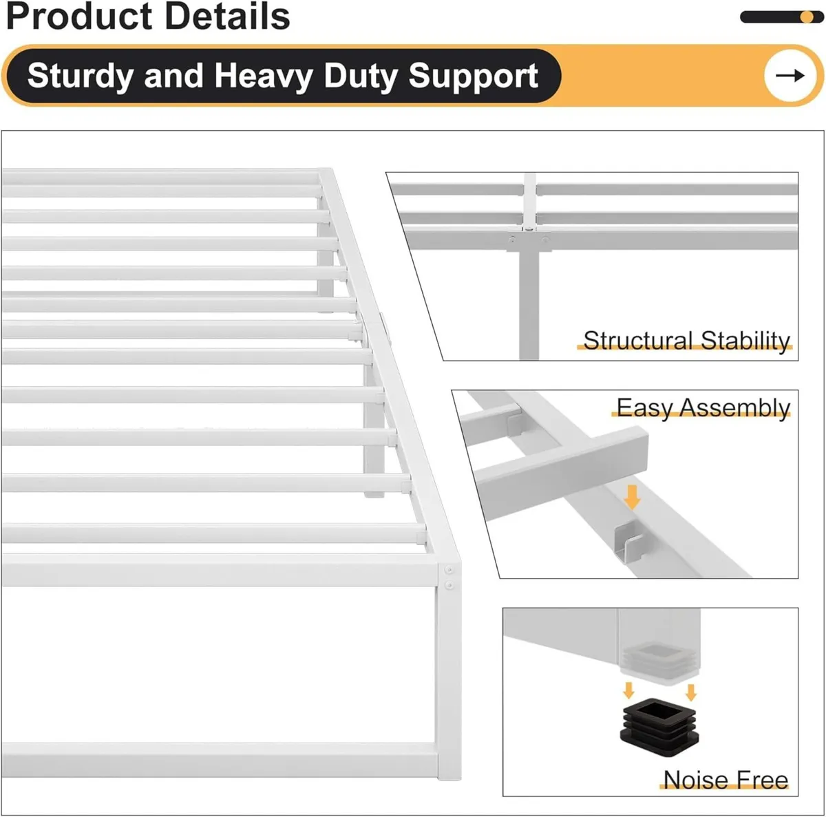 Double Bed Frame 135x190 cm Metal Platform with - Image 4