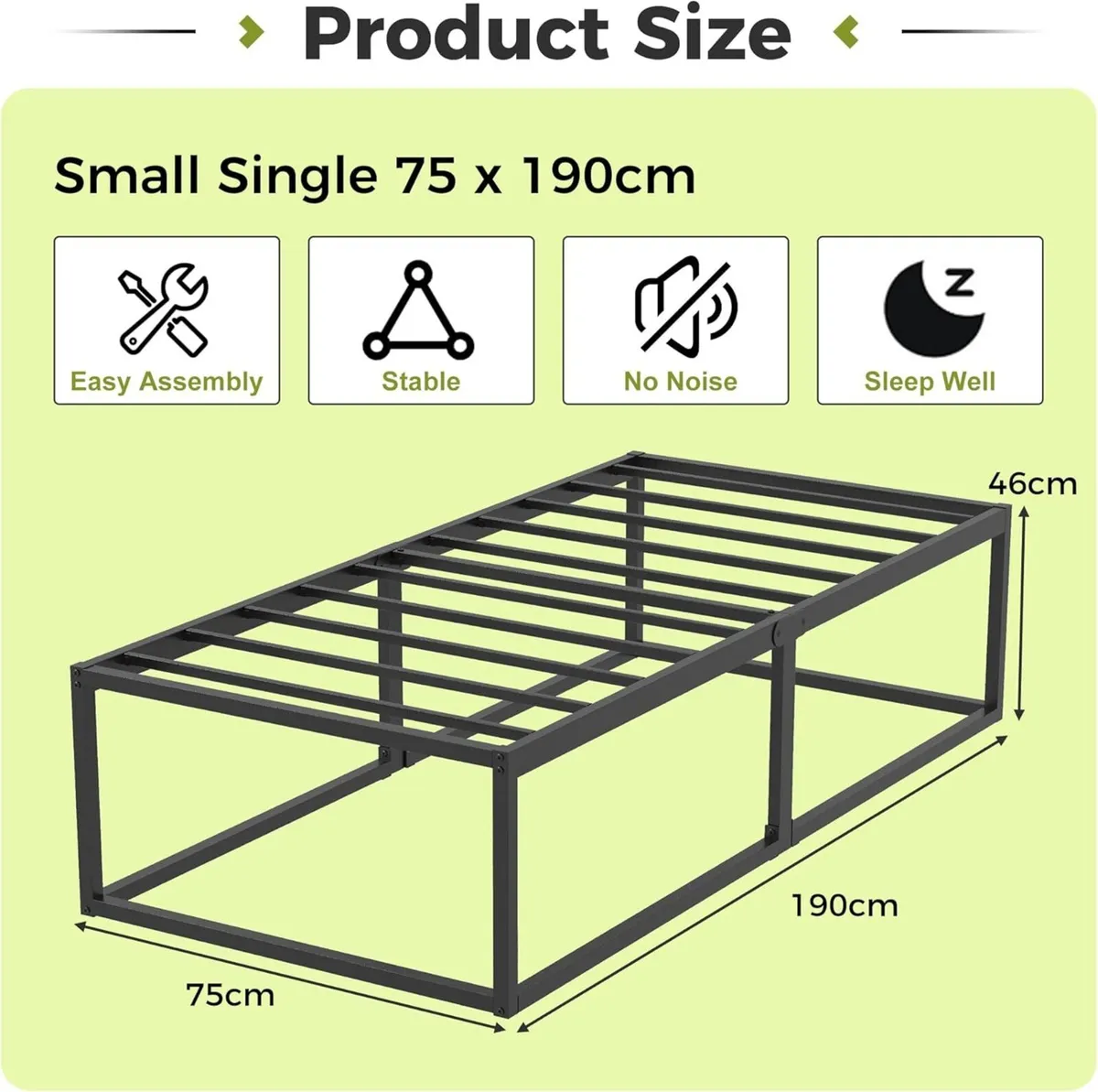 46 cm High Small Single Bed Frame 75x190 Heavy - Image 2